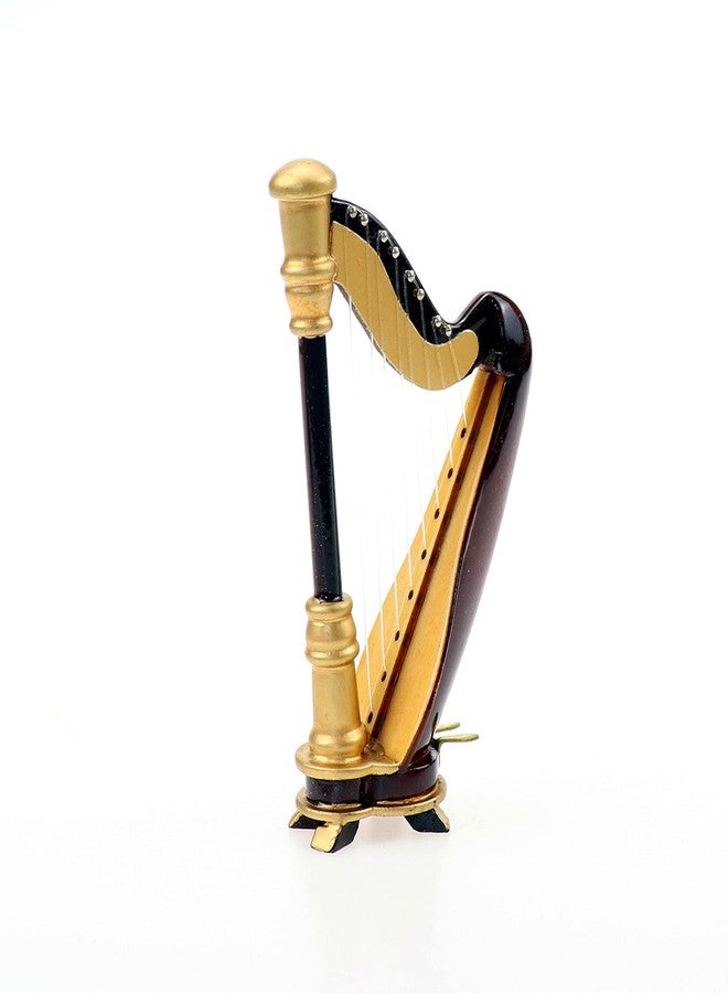 Dselvgvu Wooden Miniature Harp with Case Mini Musical Instrument Harp Replica Collectible Figurines Dollhouse Accessories Model Home Decoration Display Ornament (3.54"x1.97"x0.91") - Image 4